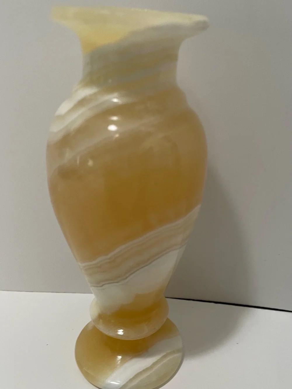 Alabaster Stone Candle Stick 6” Tall Carved Yellow And White Natural Elements